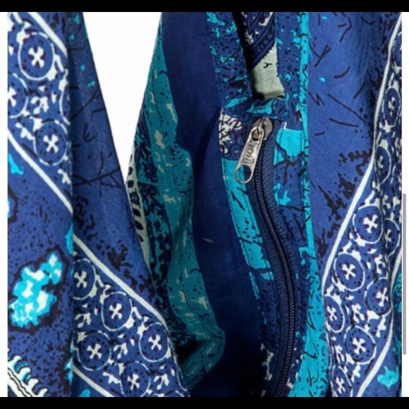 New! Ruggine Ethic Blue Print Bohemian Zipper Shoulder Bag with Pocket - Picture 5 of 8